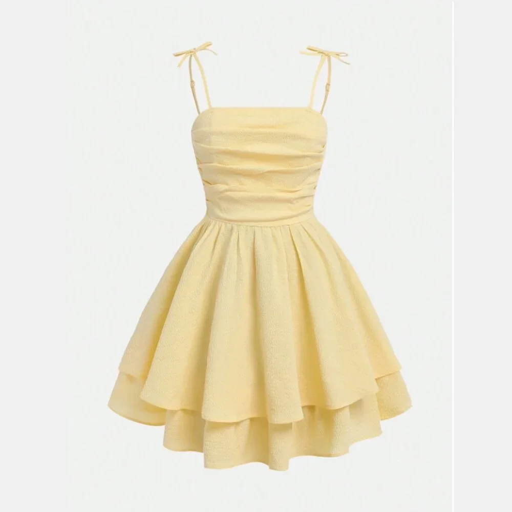 Shein Teen Crepe Ruched Smocked Back Short Layered Ruffled Short Easter Dress 15